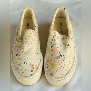 Madewell Sidewalk Slip On Sneakers Paint Splatter Womens 8 Off White Multicolor